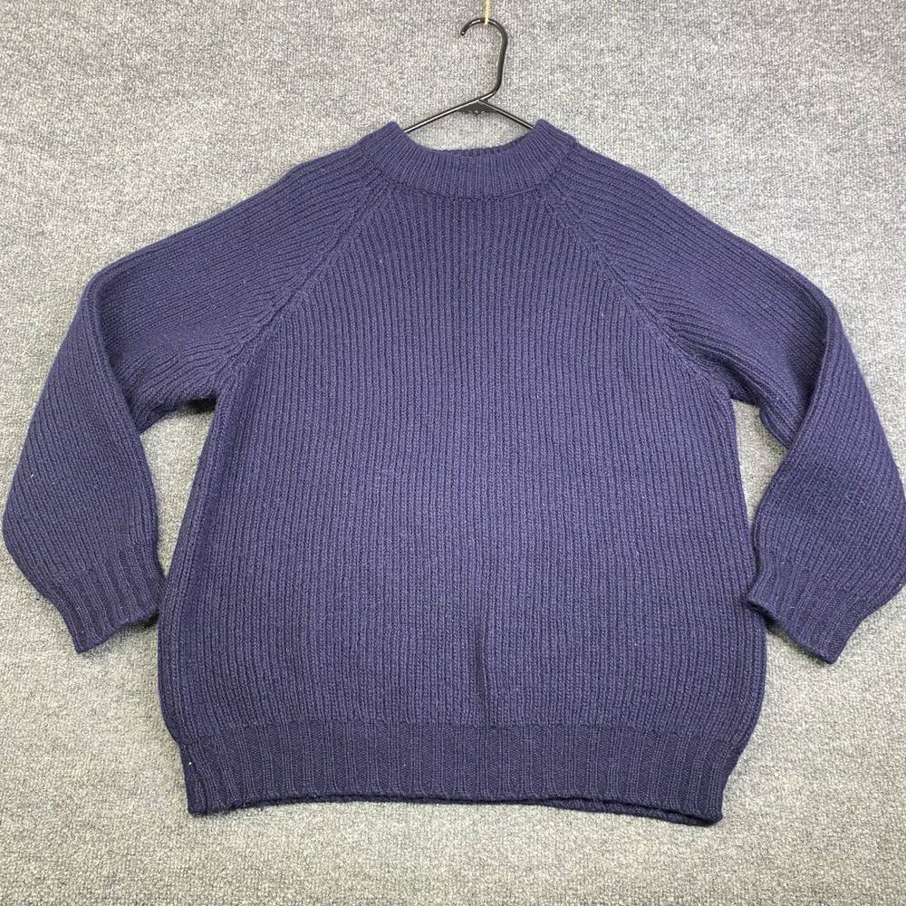 Peter Storm Vintage Wool Sweater Mens Large Blue Ribbed Knit Made in GB Raglan